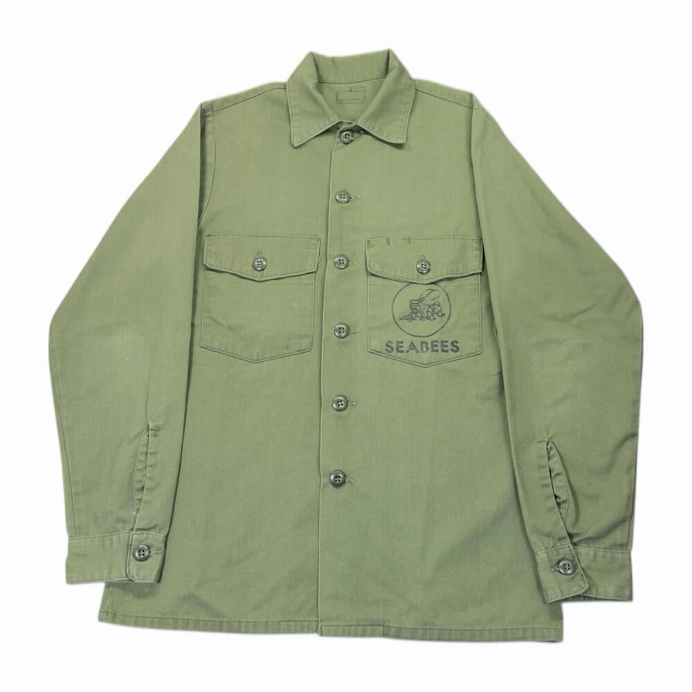 VTG Seabees US Navy Battalion Men's Military Uniform Shirt Green 21” X 29.5” Med